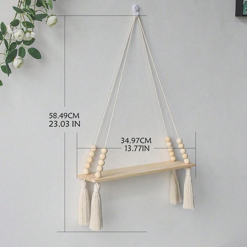 Set of 2 Boho Wooden Hanging Shelves – Floating Wall Decor for a Cozy Home