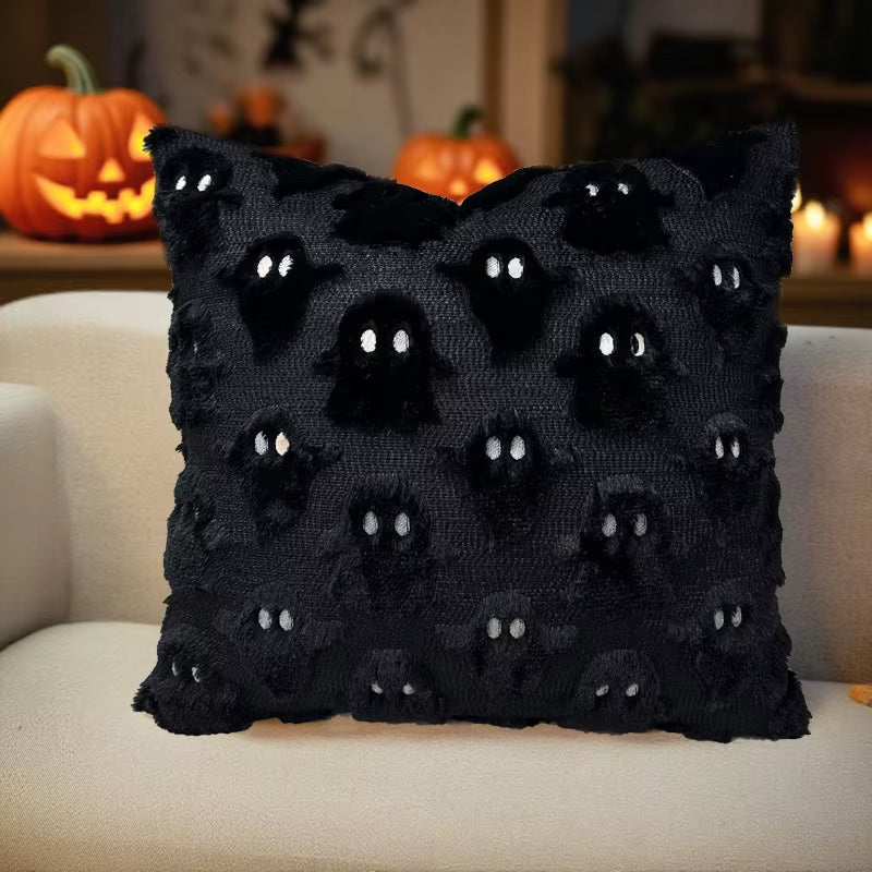 3D Black Bat Plush Throw Pillow Cover - Gothic Halloween Decorative Cushion Cover (Pillow Core Not Included)