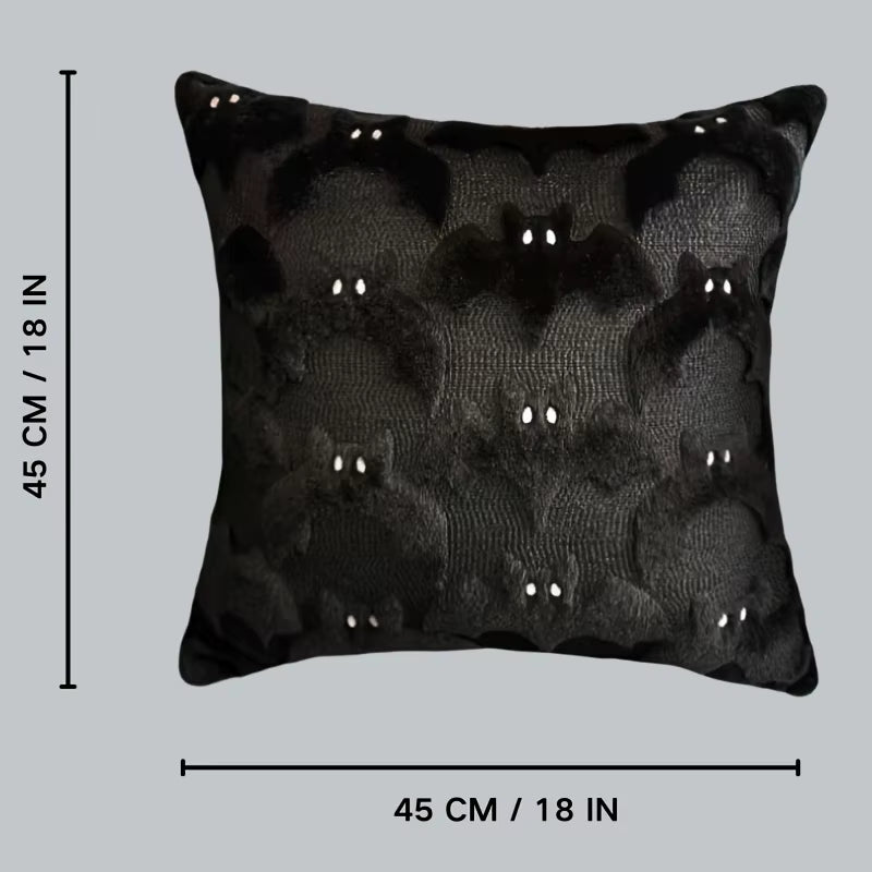 3D Black Bat Plush Throw Pillow Cover - Gothic Halloween Decorative Cushion Cover (Pillow Core Not Included)