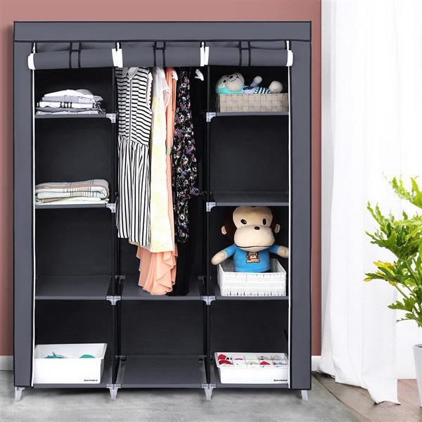Portable Fabric Wardrobe – 4 Layers, 10 Grids Storage Closet in Gray