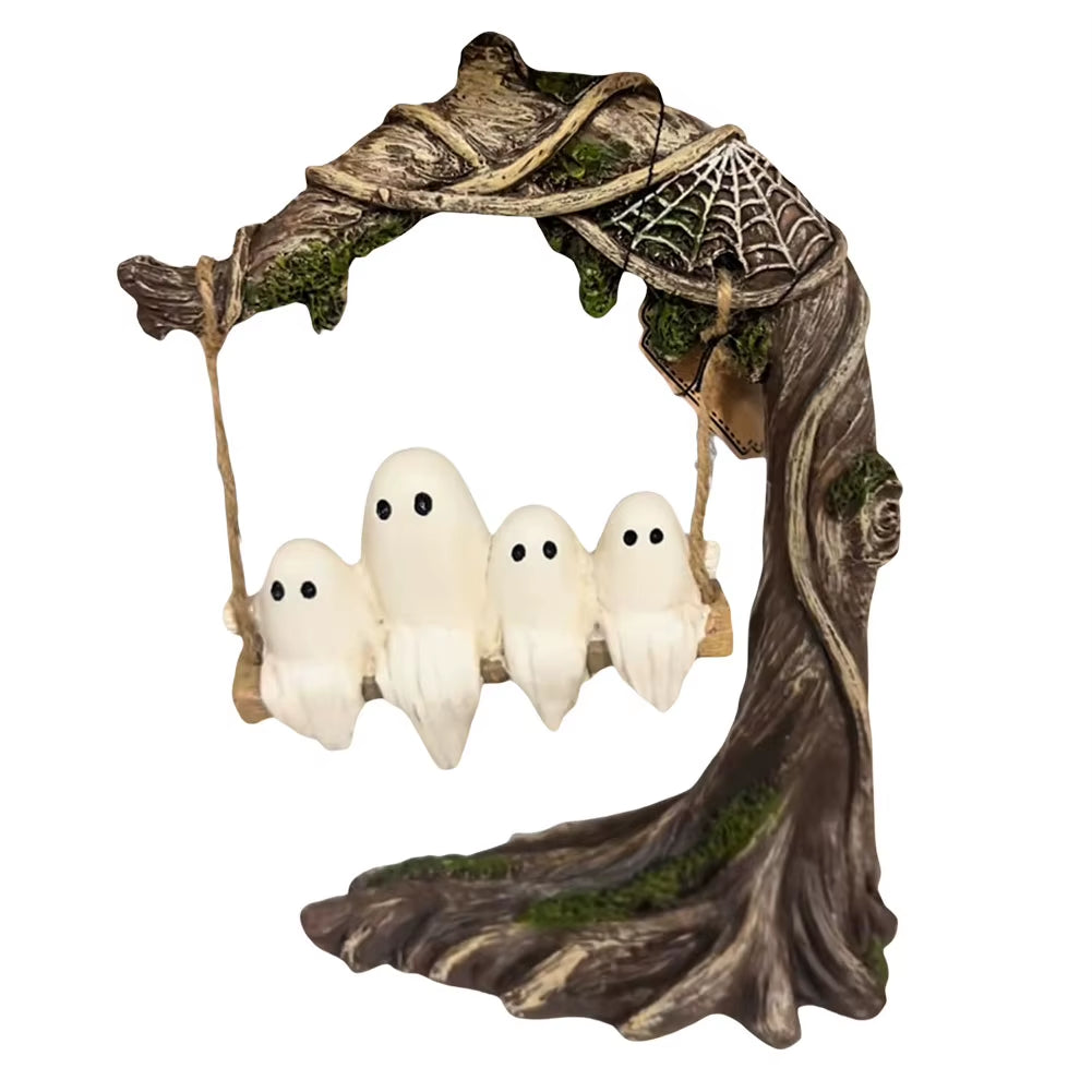 Halloween White Ghost Sculptures - Playful Tree Hanging Ornaments and Adorable Swinging Ghosts for Tabletop Centerpieces