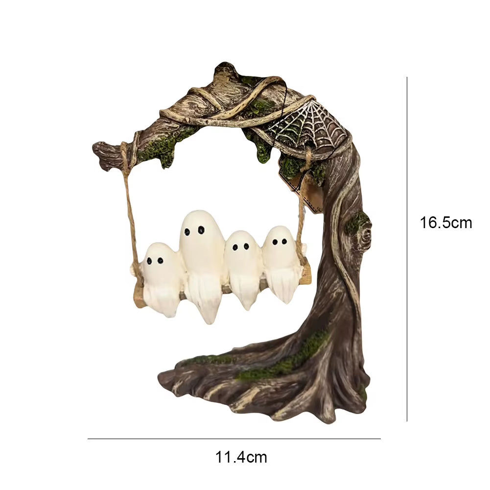 Halloween White Ghost Sculptures - Playful Tree Hanging Ornaments and Adorable Swinging Ghosts for Tabletop Centerpieces