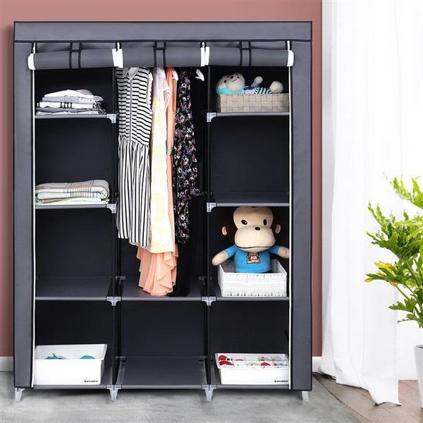 Portable Fabric Wardrobe – 4 Layers, 10 Grids Storage Closet in Gray