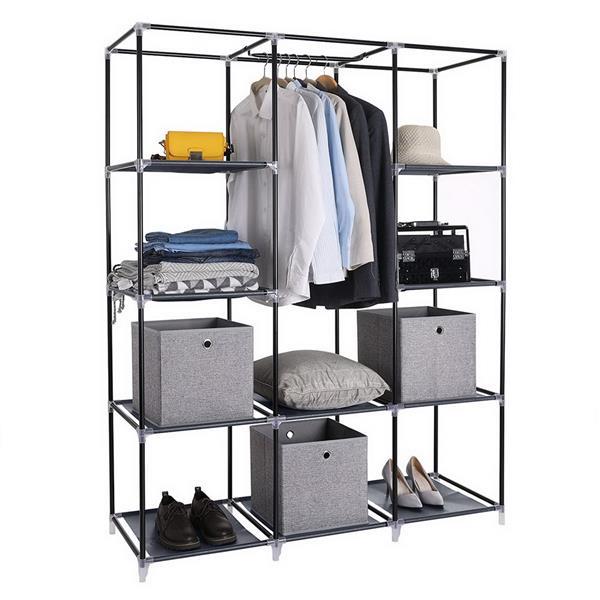 Portable Fabric Wardrobe – 4 Layers, 10 Grids Storage Closet in Gray