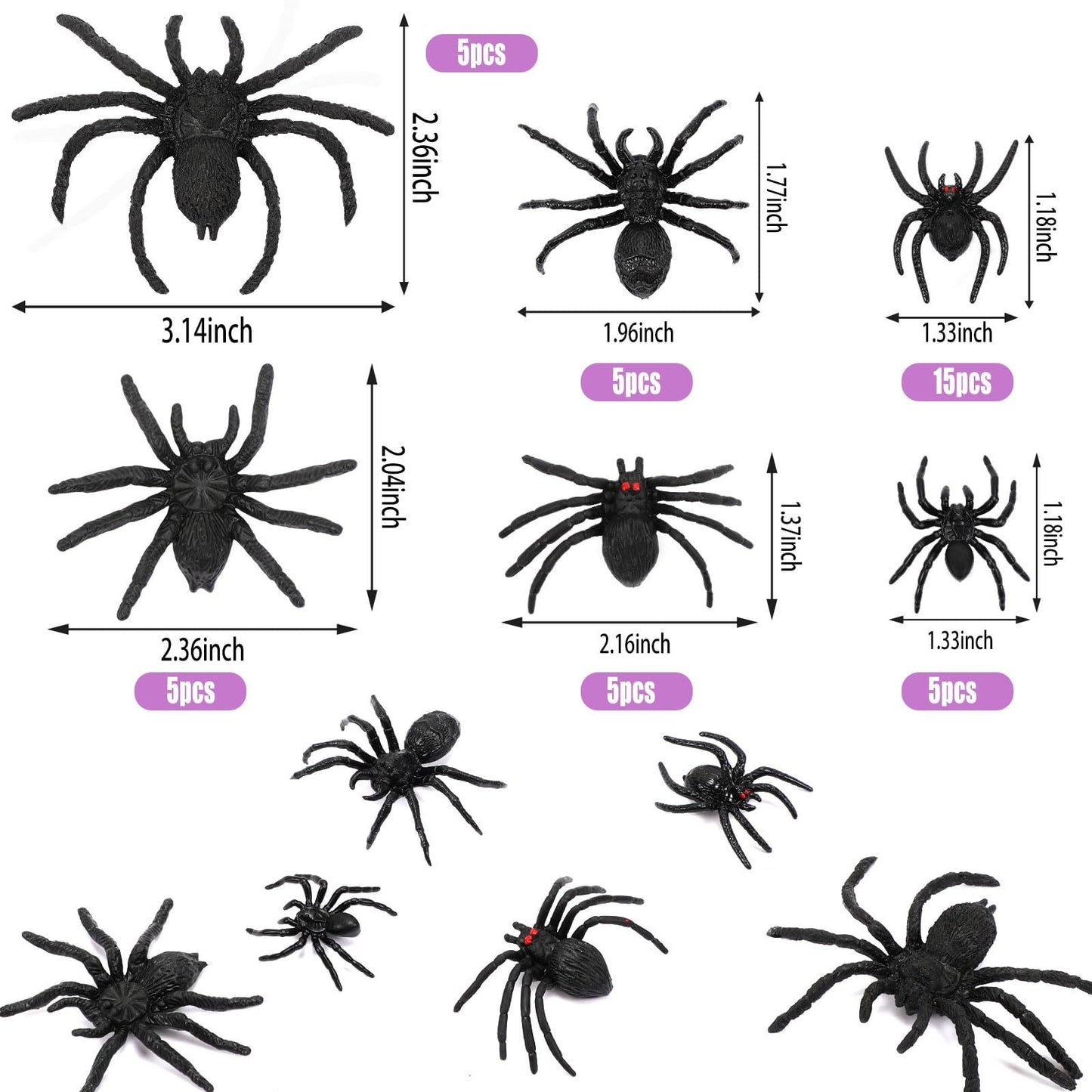40PCS Realistic Black Plastic Spiders – Halloween Decoration & Prank Props