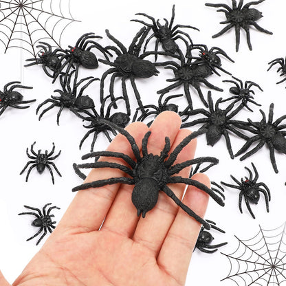 40PCS Realistic Black Plastic Spiders – Halloween Decoration & Prank Props