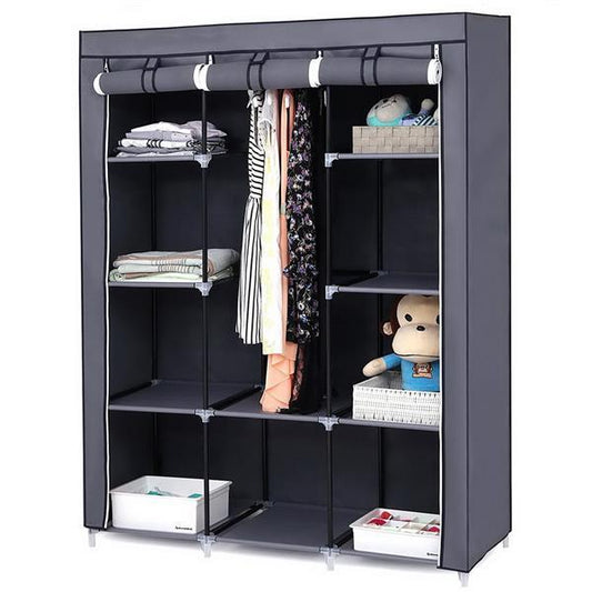 Portable Fabric Wardrobe – 4 Layers, 10 Grids Storage Closet in Gray