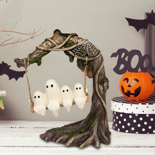 Halloween White Ghost Sculptures - Playful Tree Hanging Ornaments and Adorable Swinging Ghosts for Tabletop Centerpieces