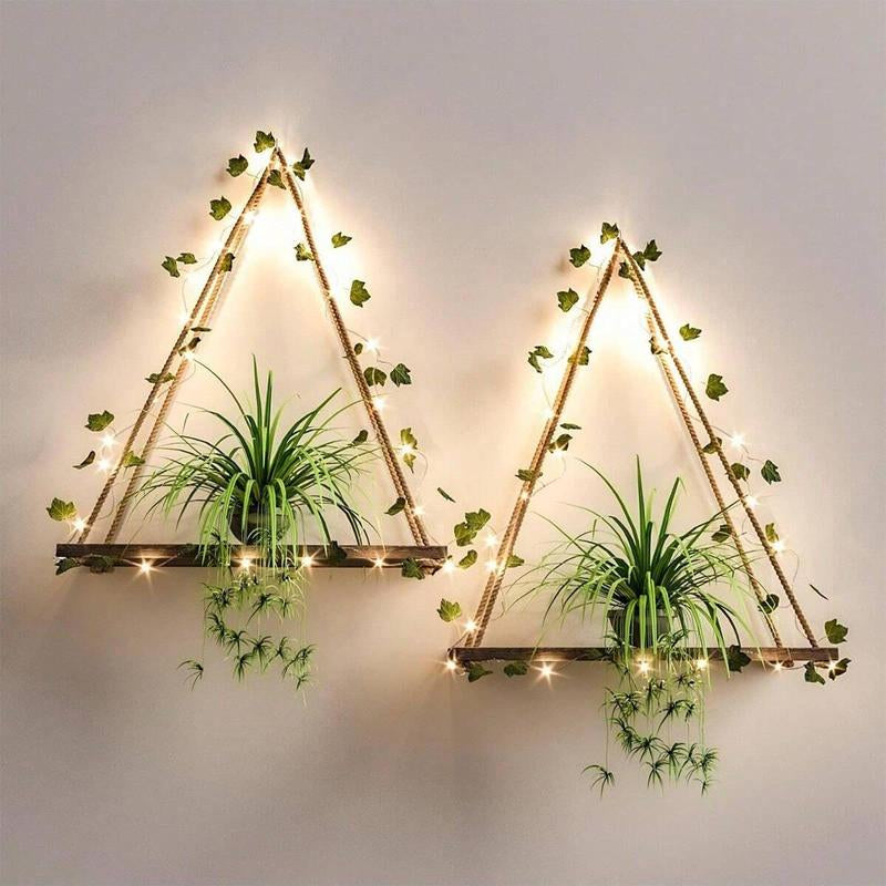 Set of 2 Boho Wooden Hanging Shelves – Floating Wall Decor for a Cozy Home