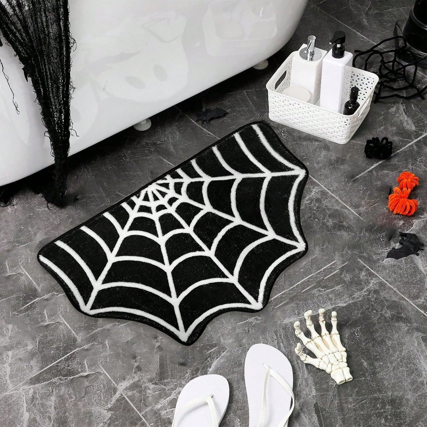 Halloween Spider Web Bath Mat – Non-Slip Indoor Rug for Spooky Home Decor