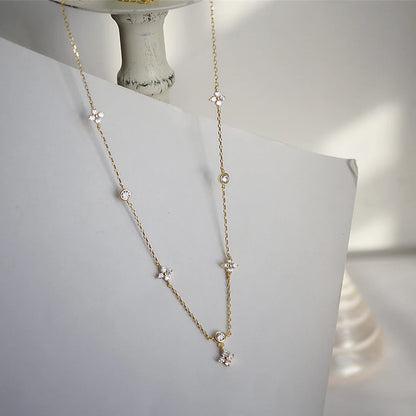 Yupsk Inlaid Zircon Four-leaf Flower Chain Necklace for Women New Niche Light Luxury Hot Fashion Collares Choker Accessories