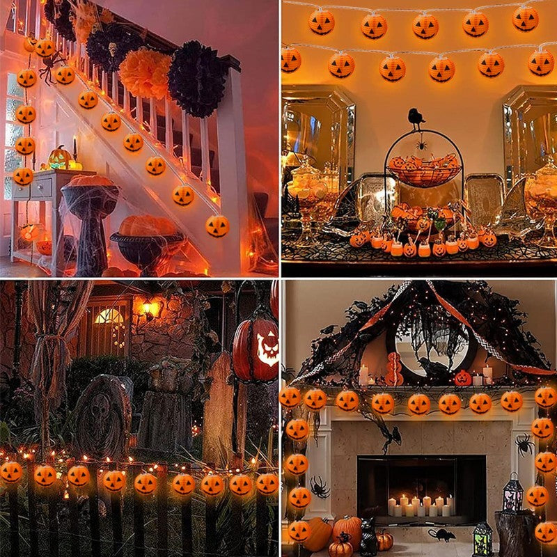 Halloween Pumpkin String Lights – 10 LED Curtain Lanterns for Festive Decoration