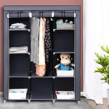 Portable Fabric Wardrobe – 4 Layers, 10 Grids Storage Closet in Gray