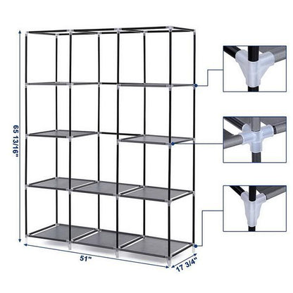 Portable Fabric Wardrobe – 4 Layers, 10 Grids Storage Closet in Gray