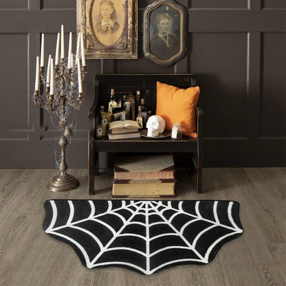 Halloween Spider Web Bath Mat – Non-Slip Indoor Rug for Spooky Home Decor