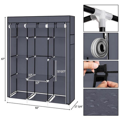 Portable Fabric Wardrobe – 4 Layers, 10 Grids Storage Closet in Gray