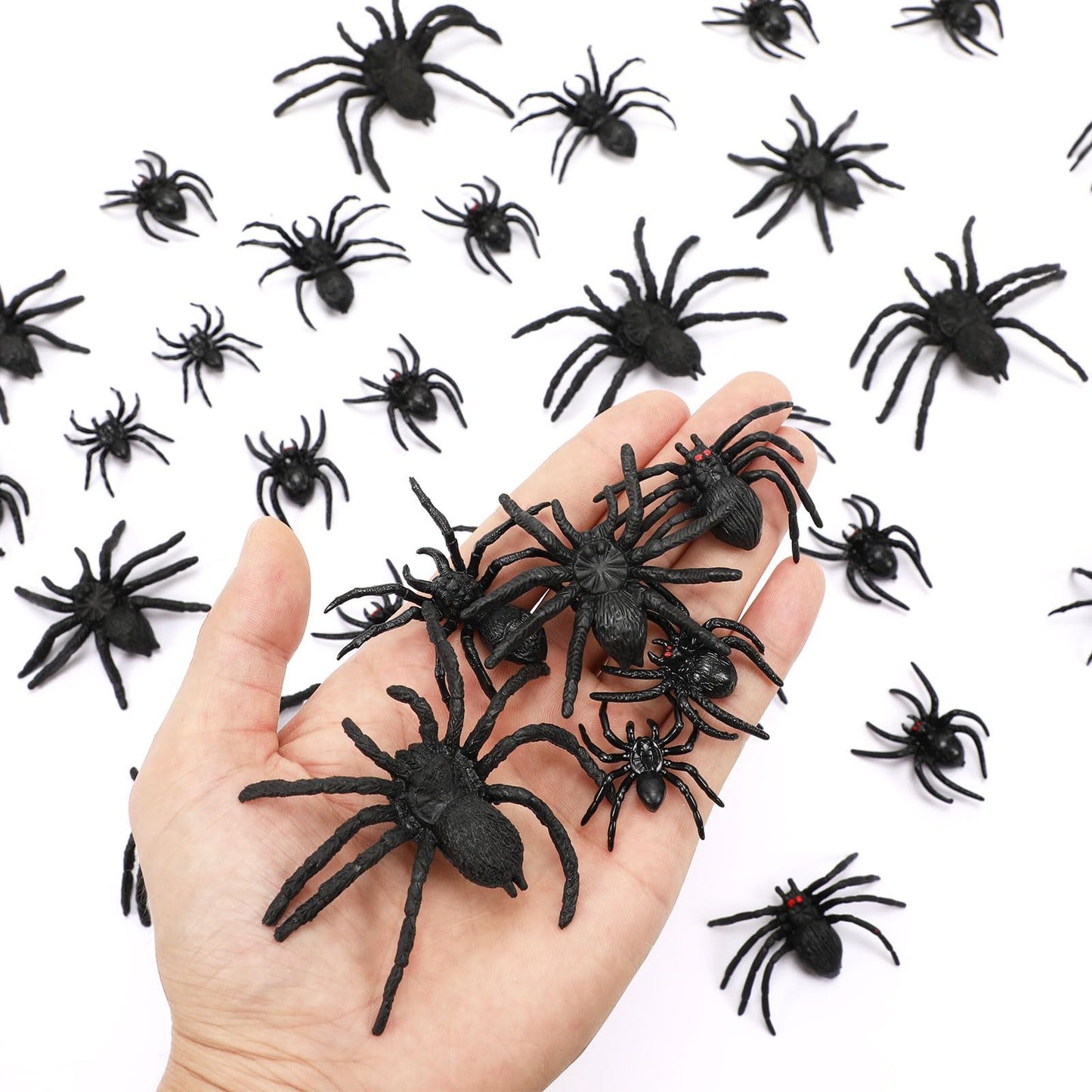 40PCS Realistic Black Plastic Spiders – Halloween Decoration & Prank Props